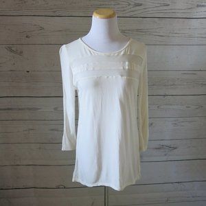 Ann Taylor Factory Beige Mesh Long Sleeve Top Blouse - Size Medium